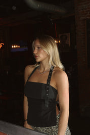Wren Denim Halter Top In Black