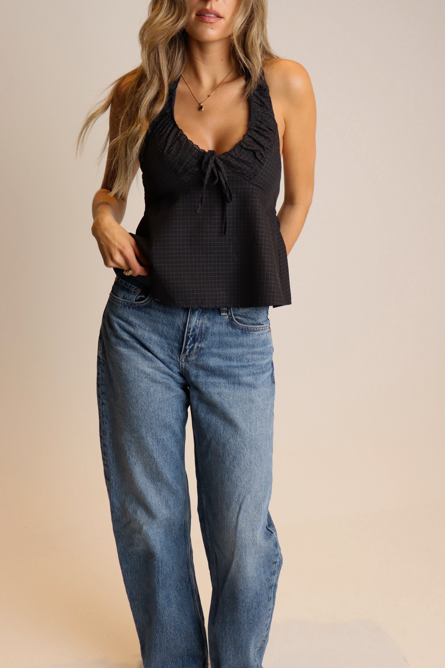 Arden Plaid Halter Top