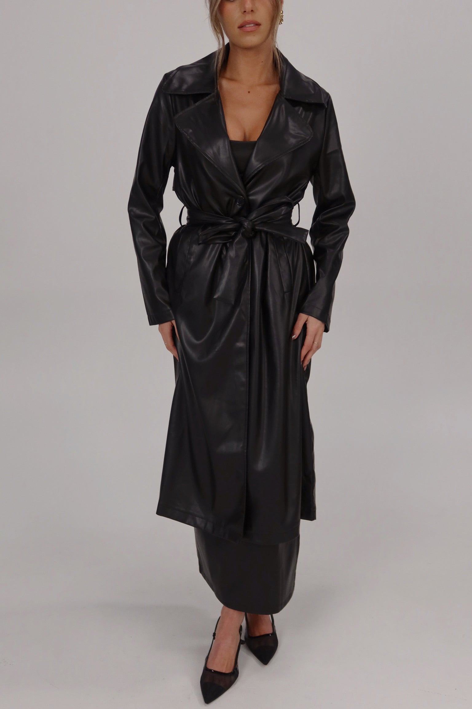 Black Pleather Trench Coat – Madida Clothing