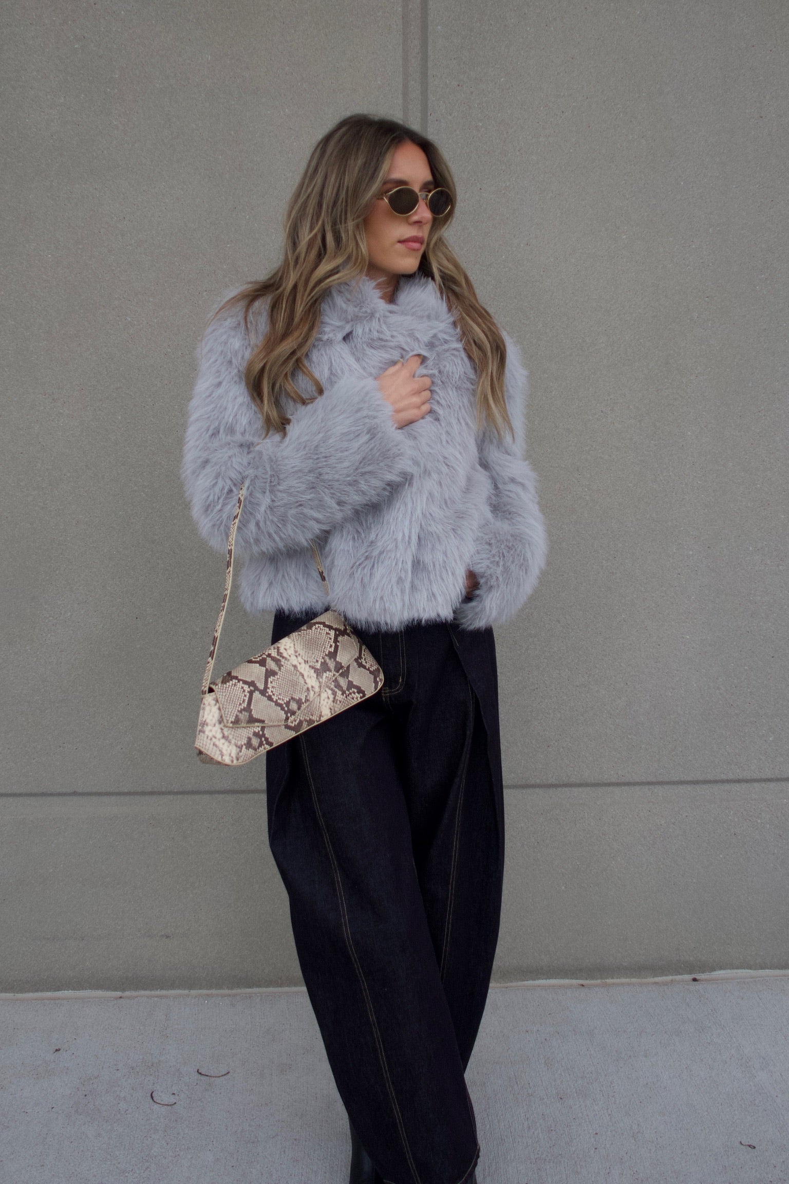 Grey Faux Fur Cropped Jacket