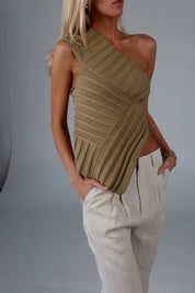 Taylor Asymmetrical One-Shoulder Top In Olive