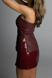 Rochelle Burgundy Sequin Mini Skirt