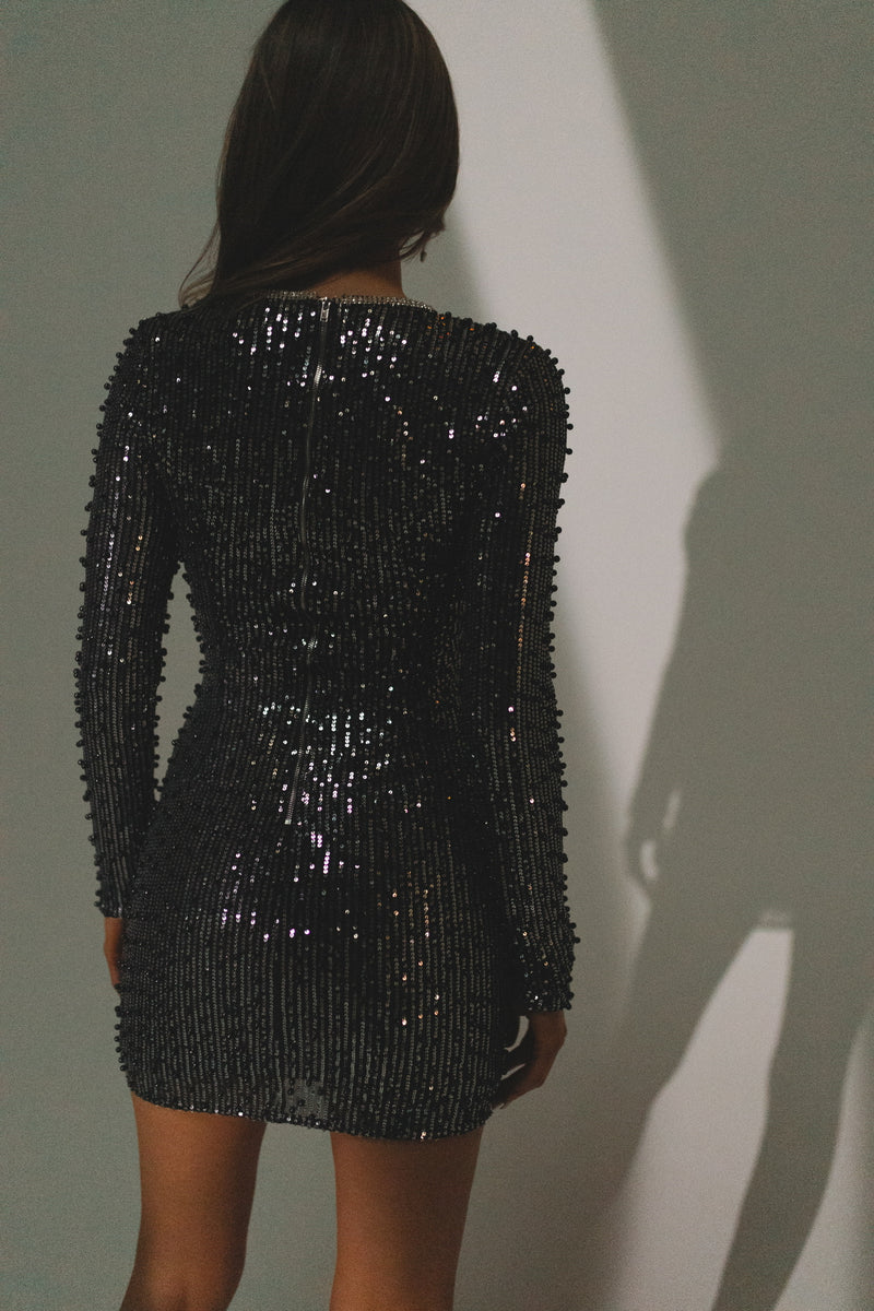 RESTOCKED :Show Stopper Black Sparkle Mini Dress