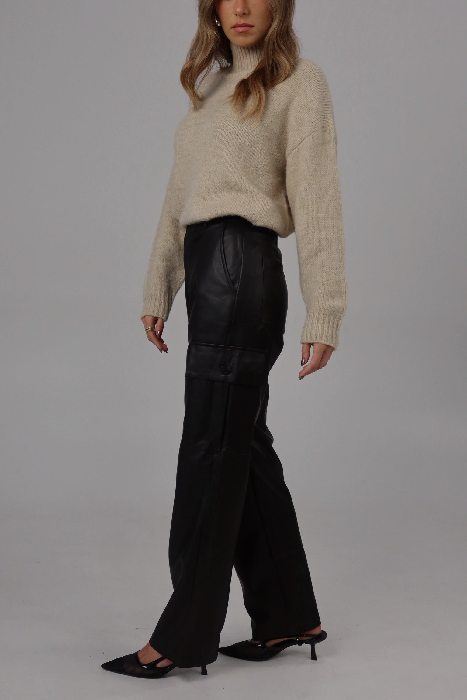 High-Rise Vegan Leather Cargo Pants