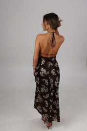 Vivienne Brown Floral Open Back Maxi Dress