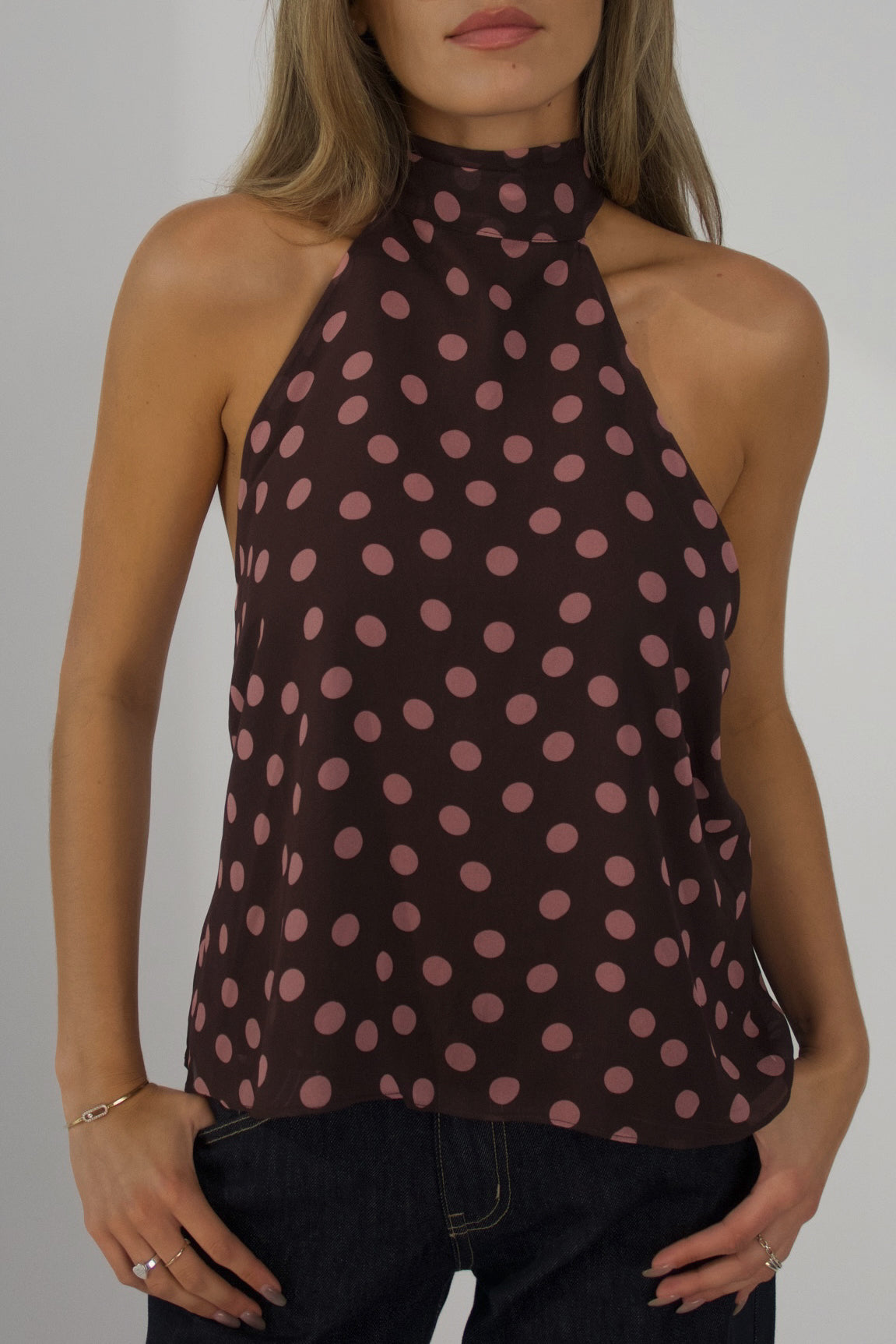Polina Pink Polka Dot Halter Top