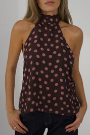 Polina Pink Polka Dot Halter Top