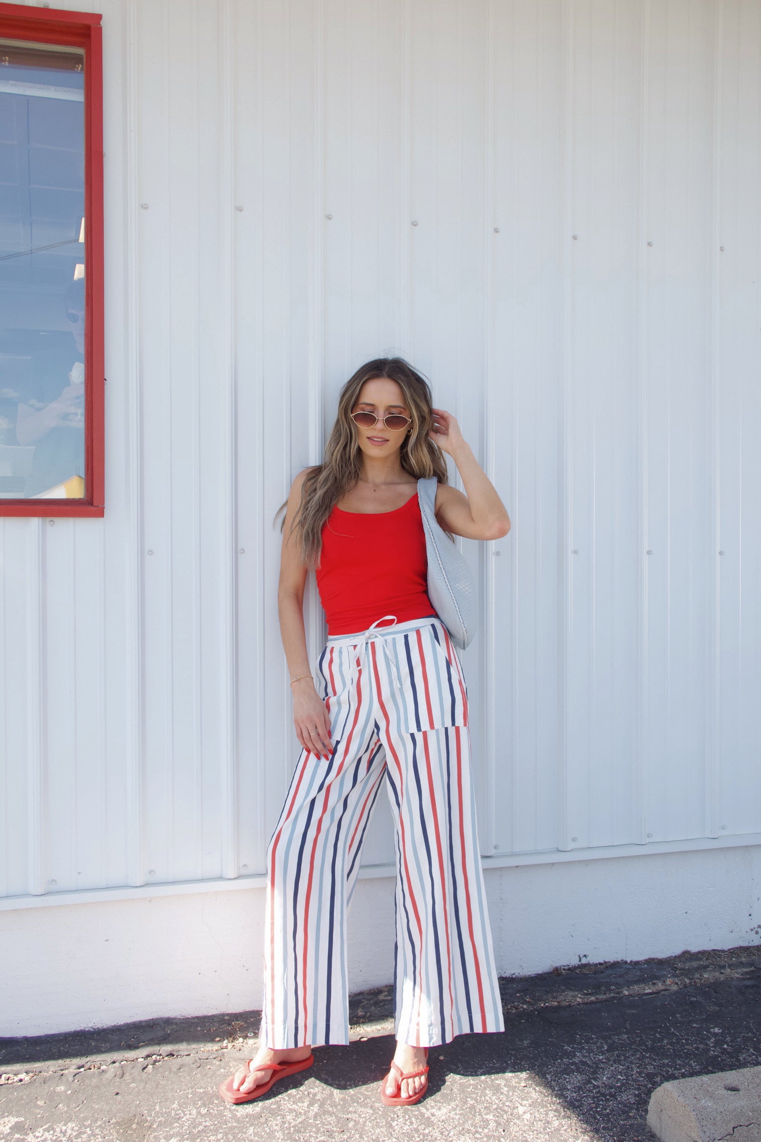 Red, White, and Blue Striped Linen Pant