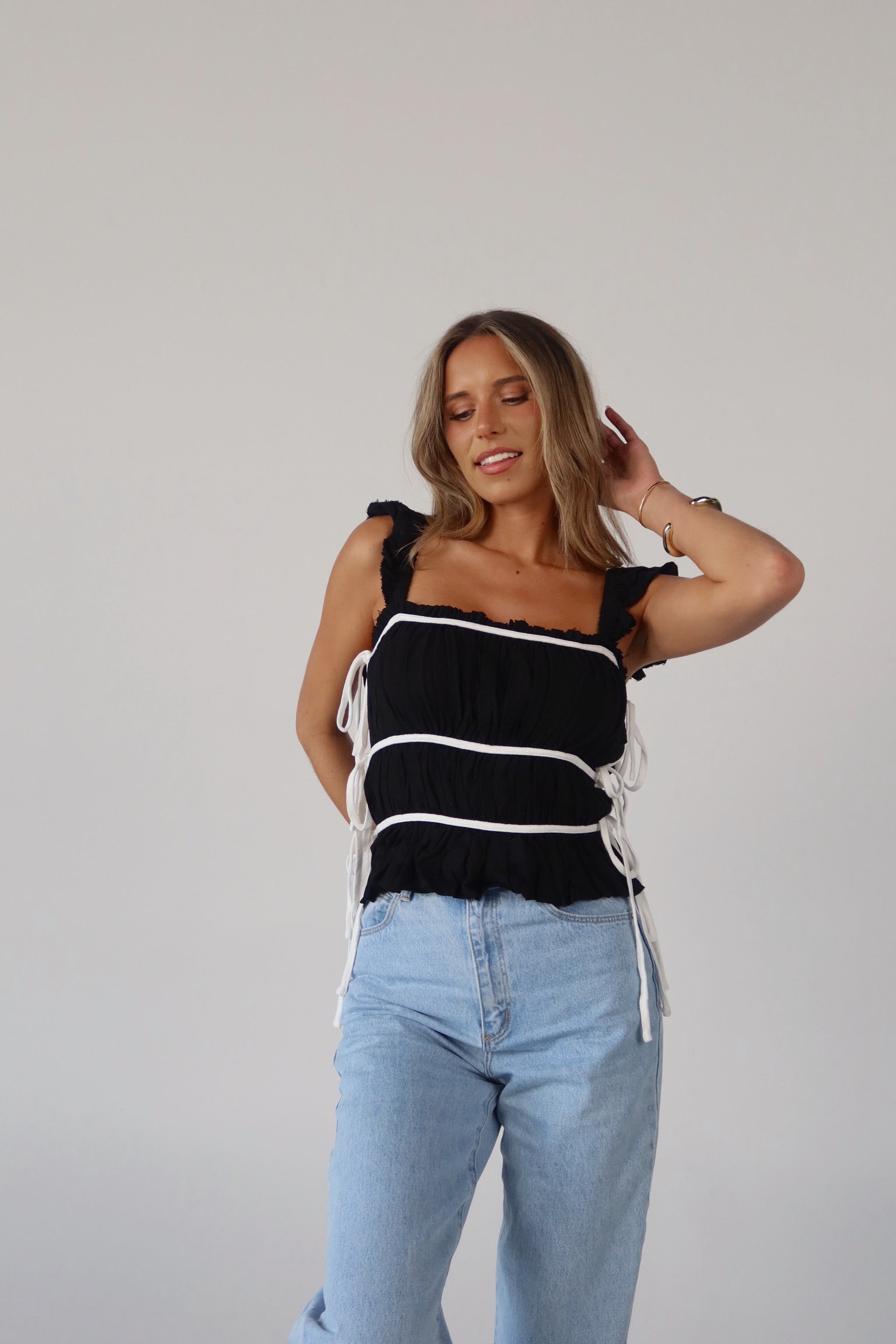 Marnie Side Tie Top in Black