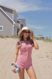 Red Striped Button Down Romper