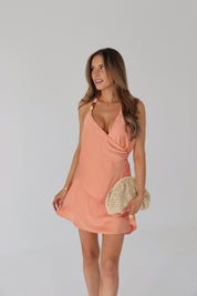 Sunset Coral Satin Mini Dress