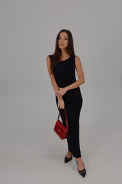 Payton Rib Knitted Midi Dress in Black