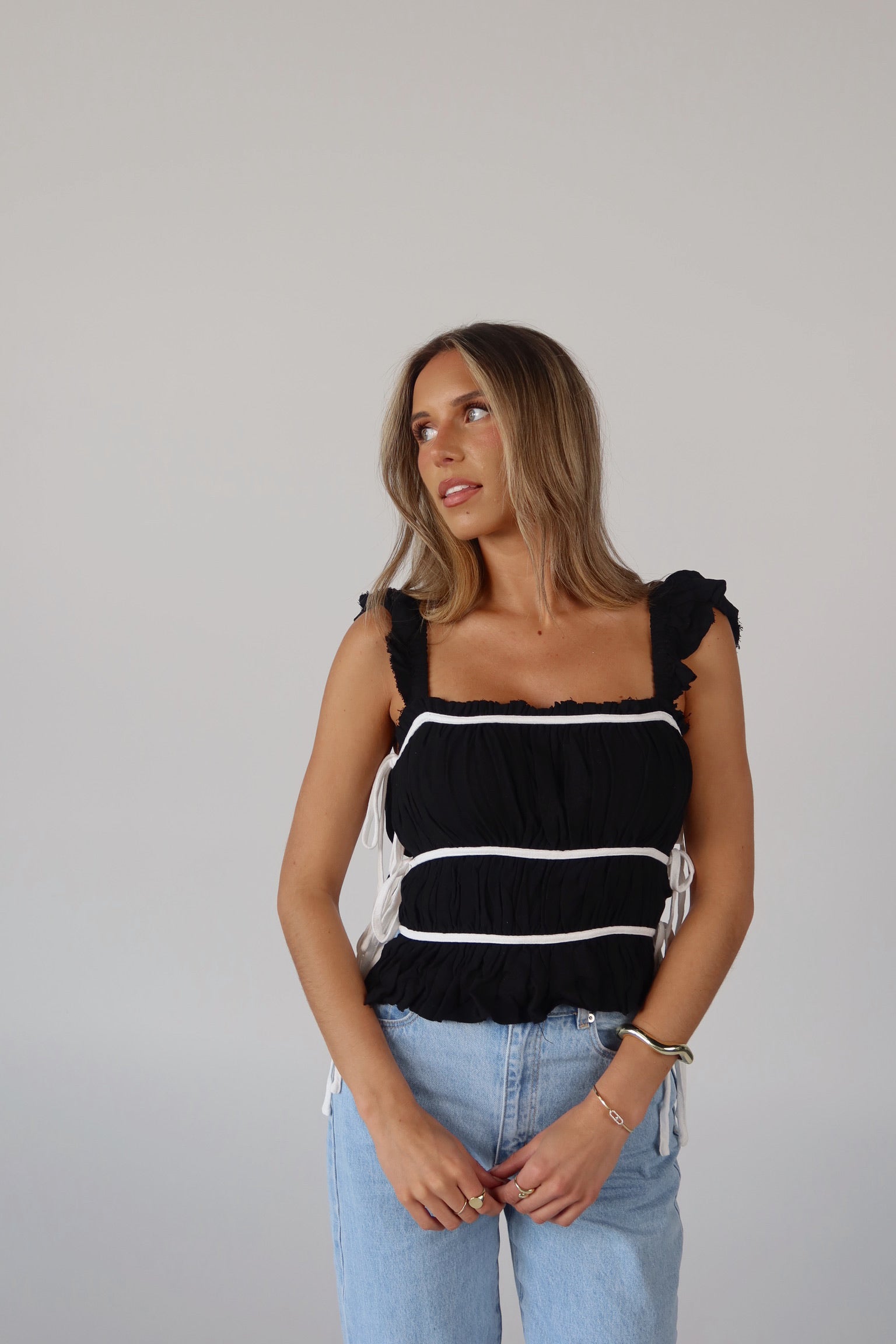 Marnie Side Tie Top in Black