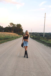 Brynn Belted Denim Mini Skirt