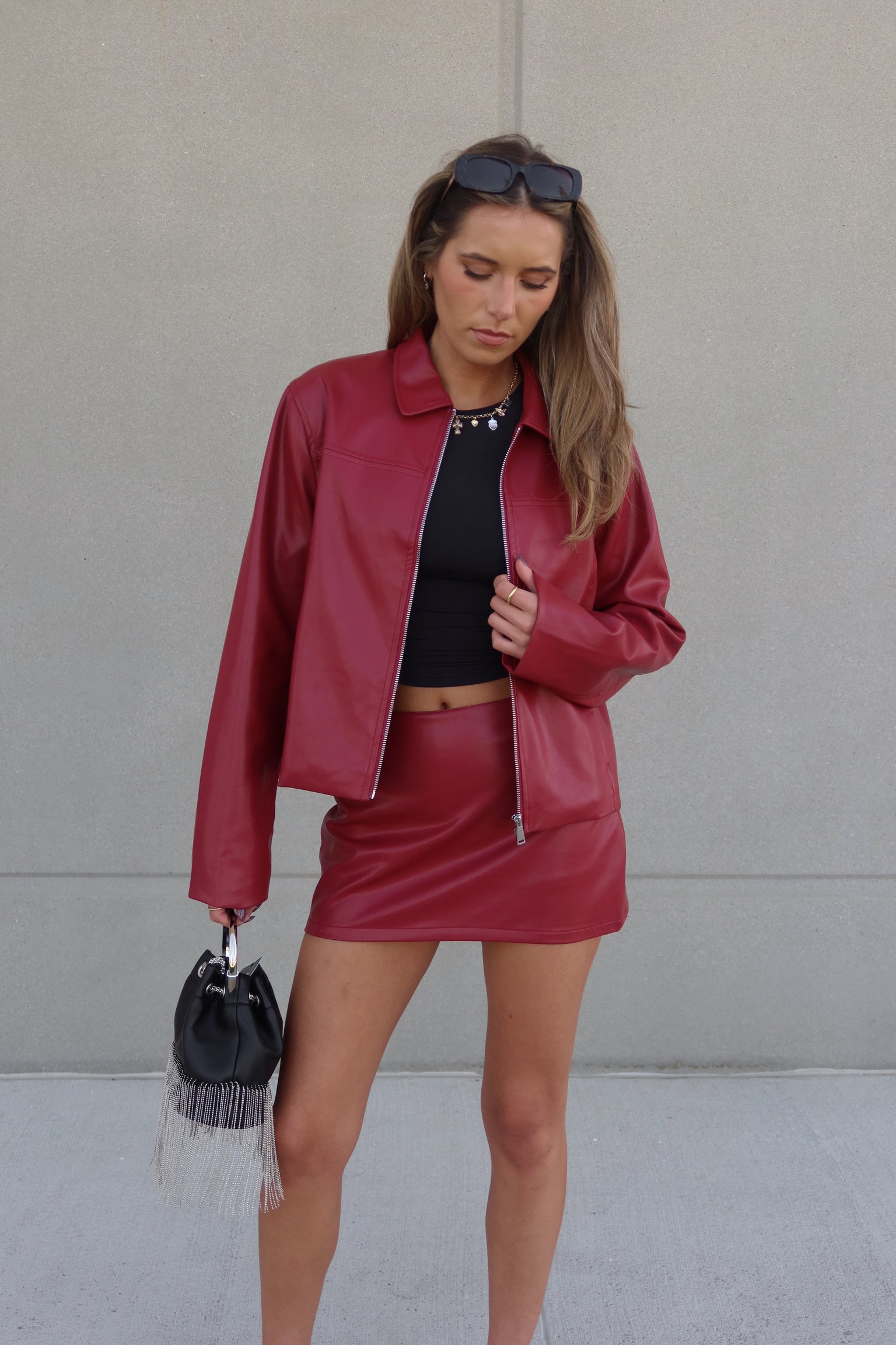 Boxy Pleather Jacket in Burgundy