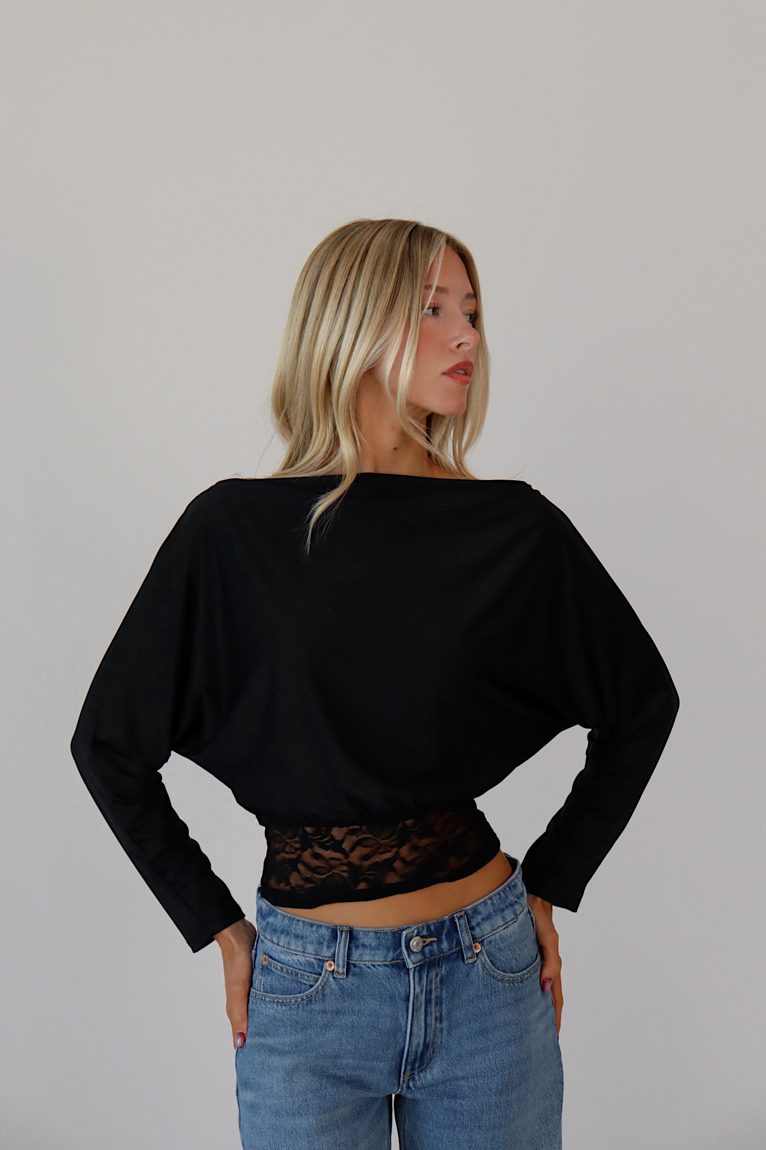 Georgie Lace Hem Long Sleeve Top