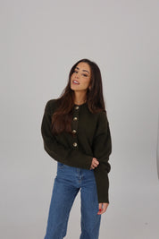 Wool Button-Front Sweater in Olive