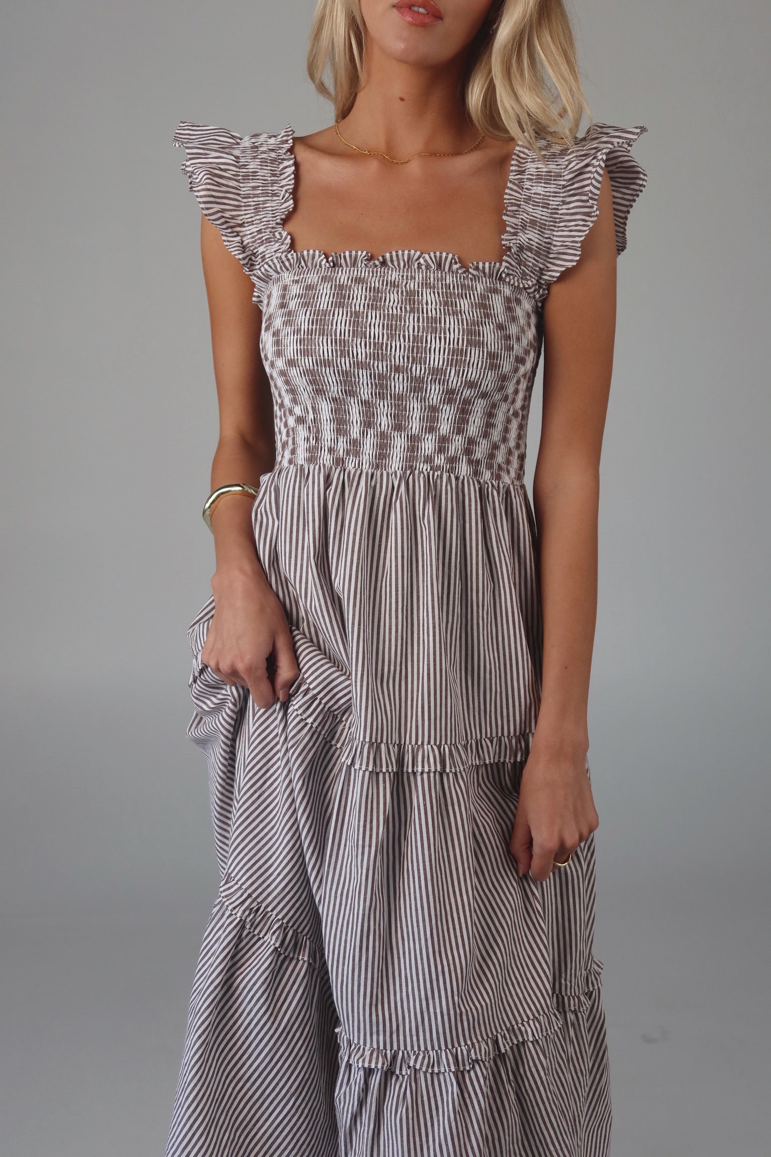 Katie Striped Bodice Midi Dress