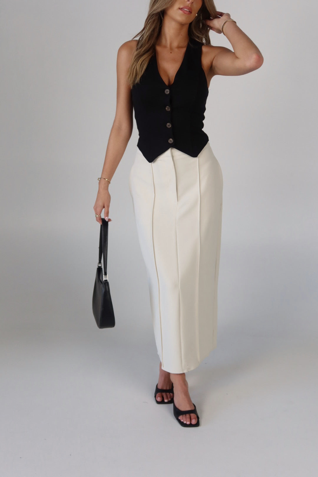 Tailored Maxi Skirt in Beige