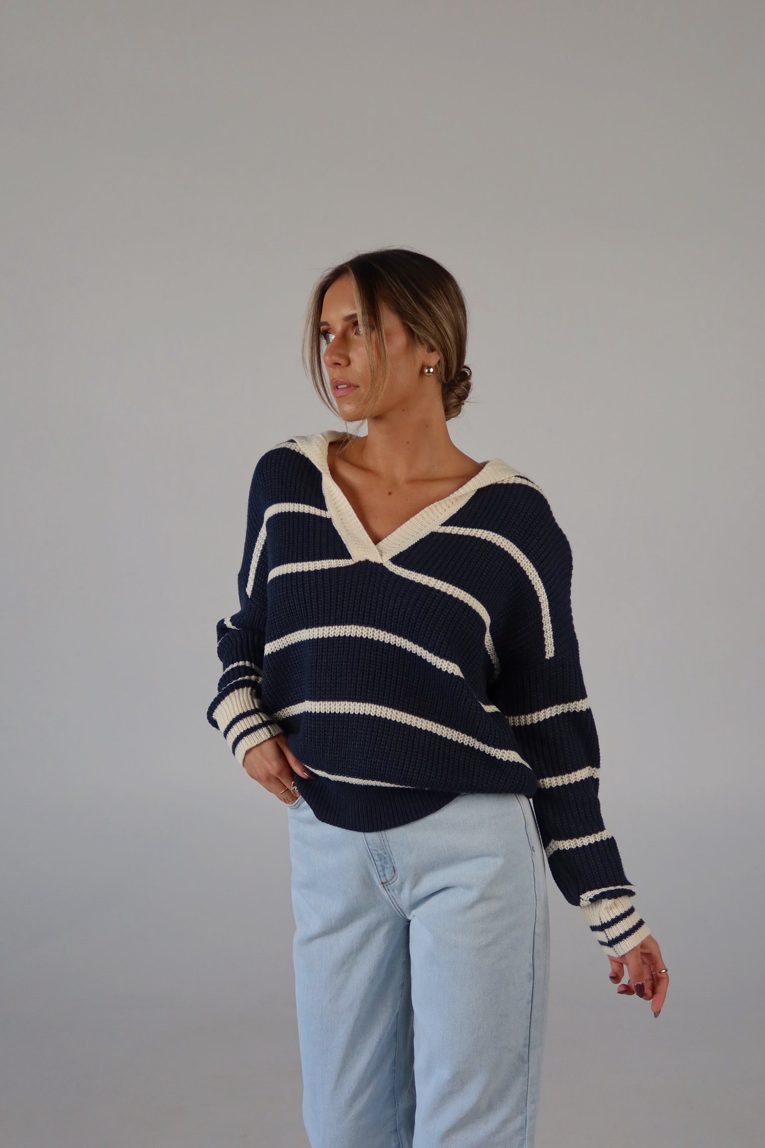 Nautical Stripes Knit Long Sleeve Sweater