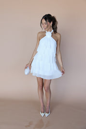 White Rosette Tiered Mini Dress
