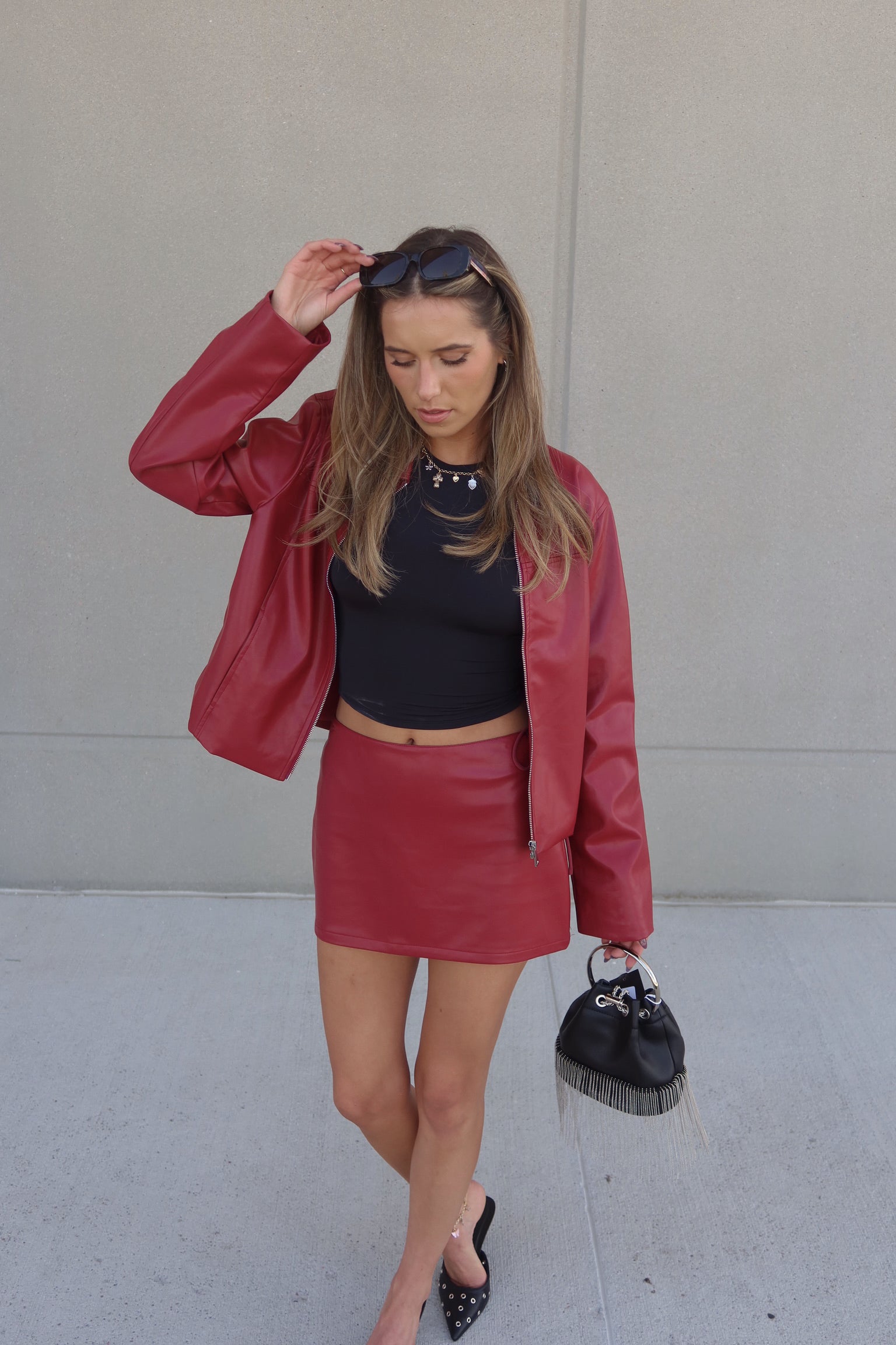 Boxy Pleather Jacket in Burgundy