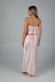 Lavelle Satin Midi Skirt in Blush