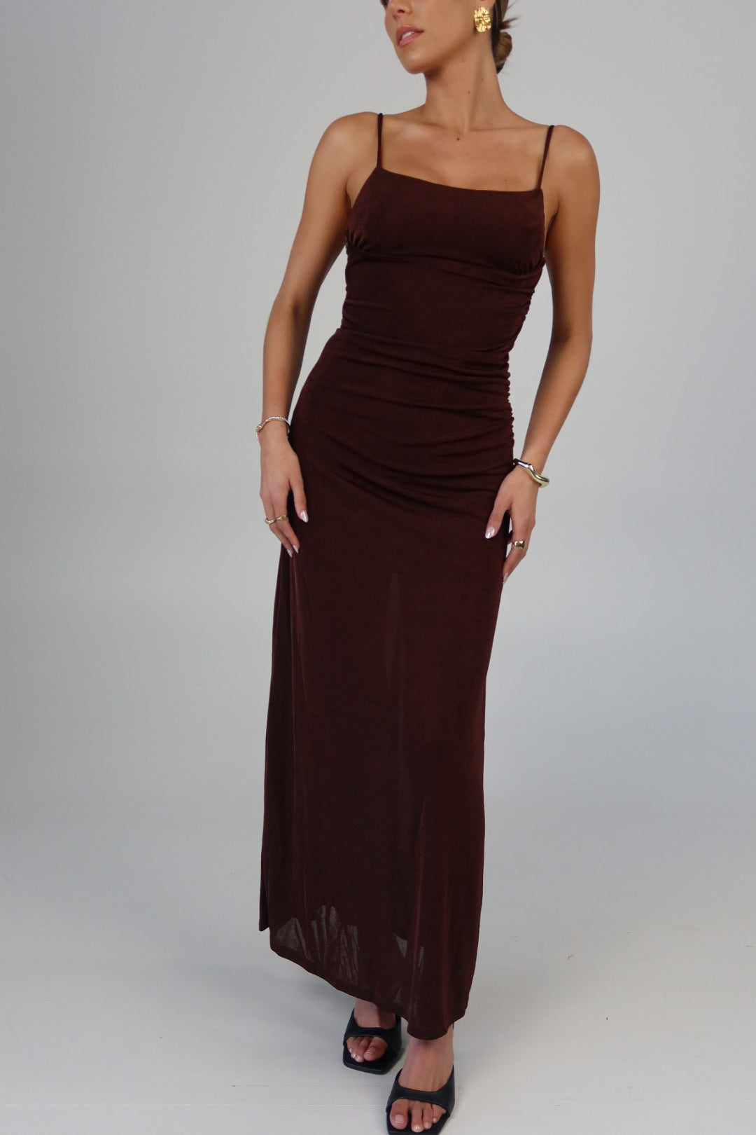 Mocha Ruched Maxi Dress