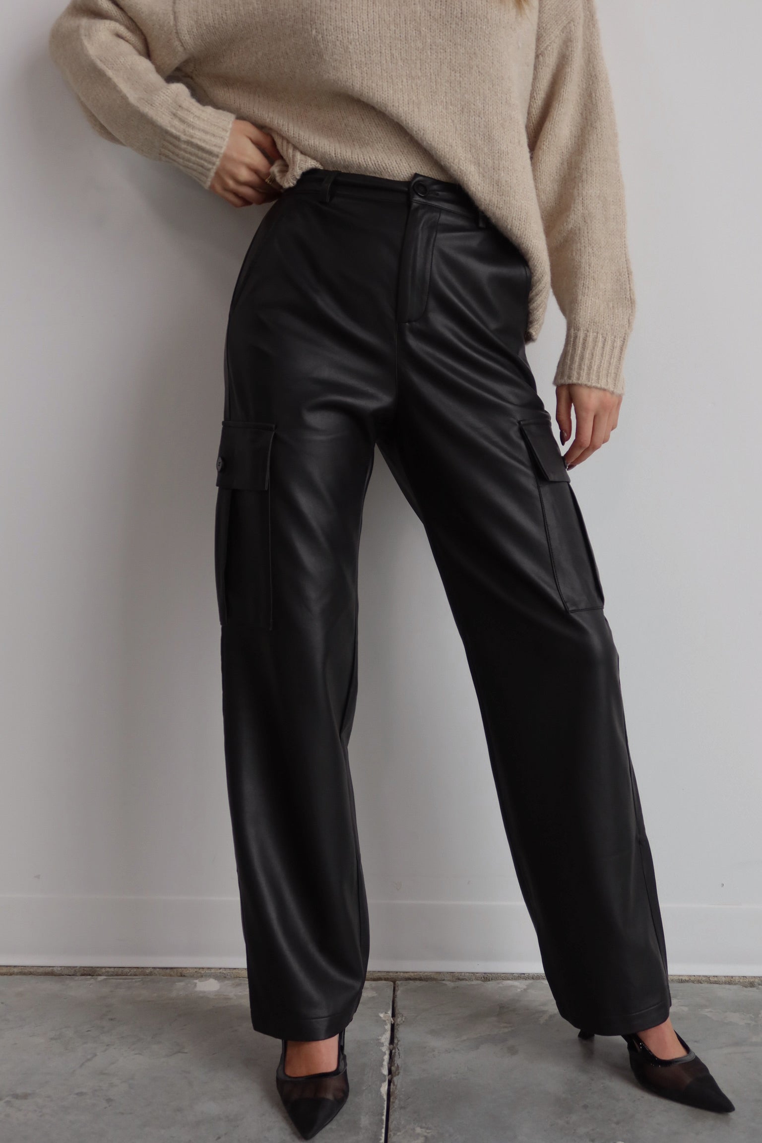 High-Rise Vegan Leather Cargo Pants