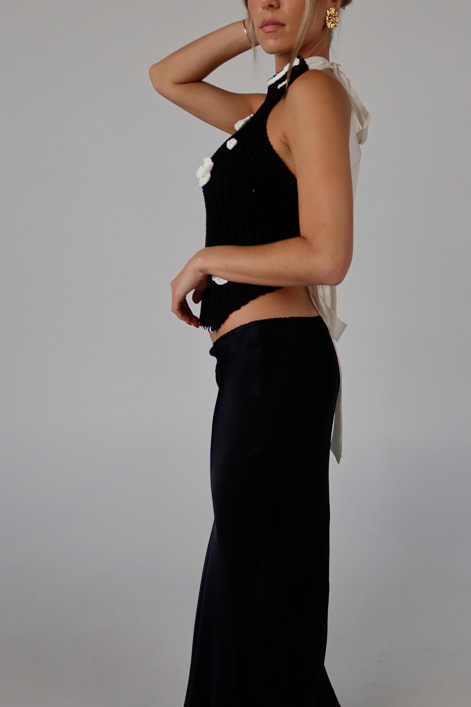 Juliette Black Satin Maxi Skirt