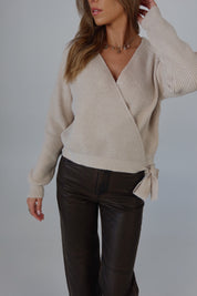 Cozy Wrap Knit Sweater in Oatmeal