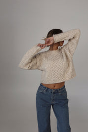 Eco Cable Knit Crew Sweater in Natural