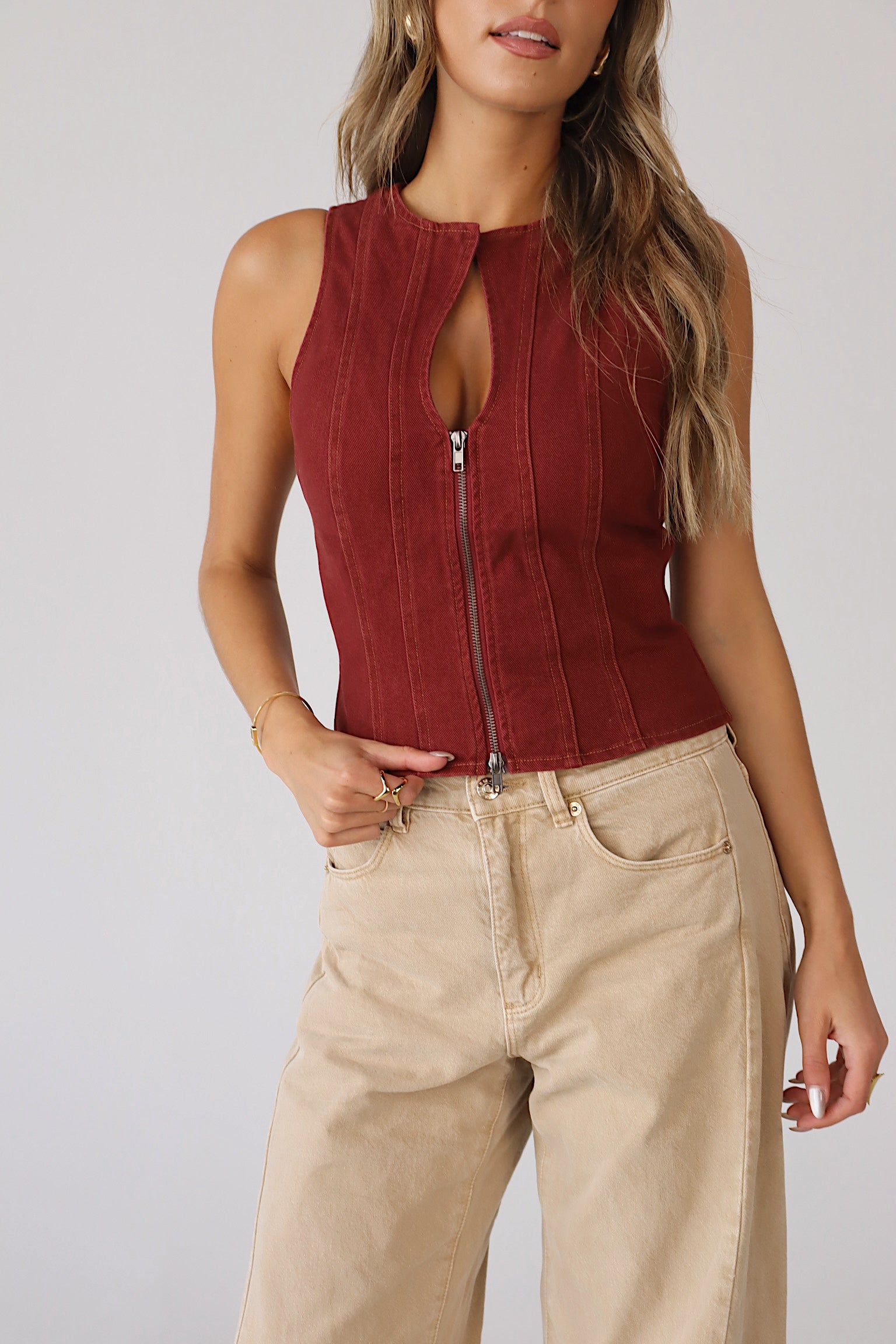 Jovie Burgundy Denim Top