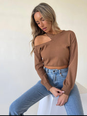 Trystan Cropped Sweater In Brown