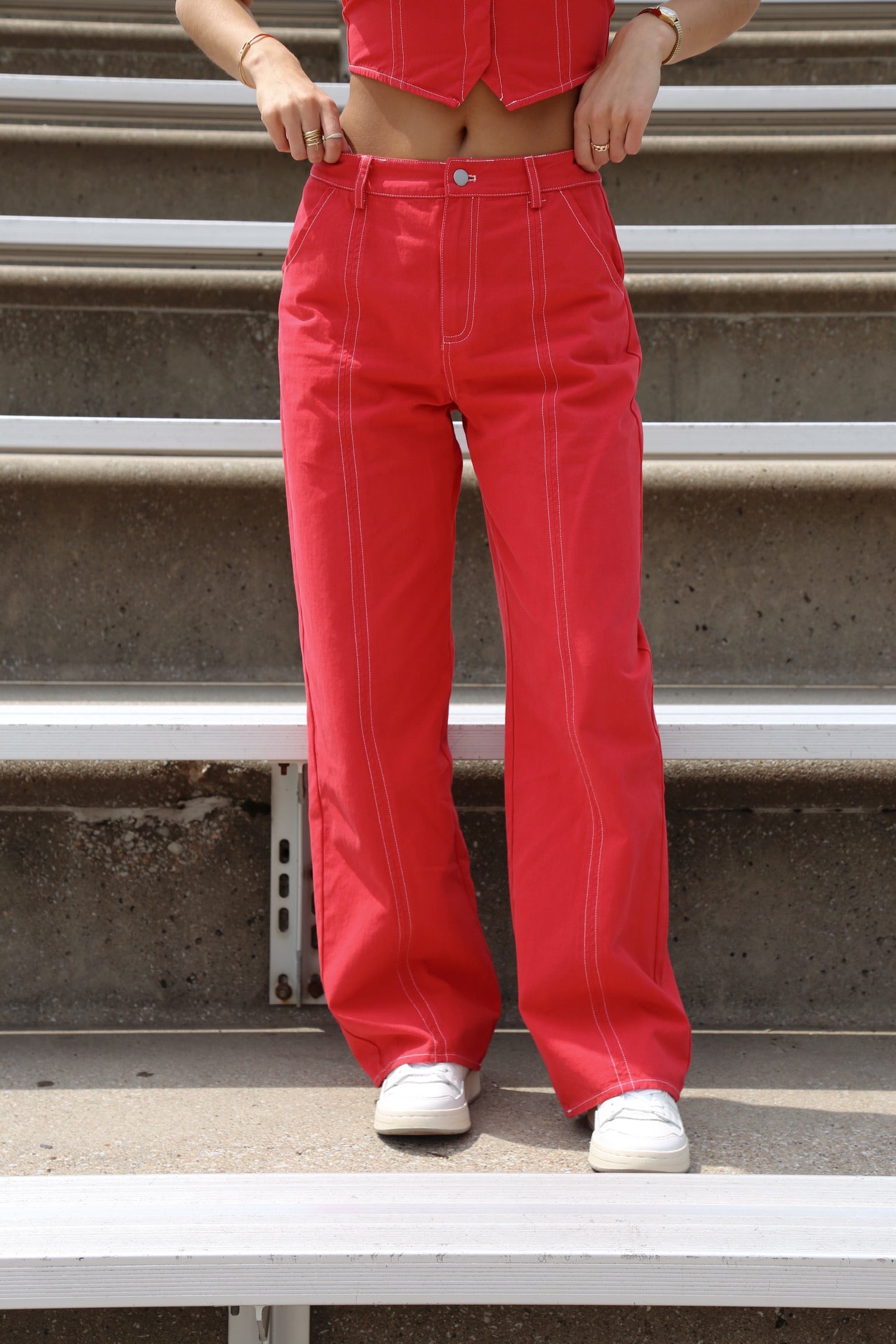 Delany Red Denim Pant Set