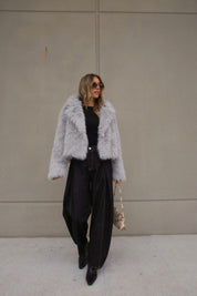 Grey Faux Fur Cropped Jacket