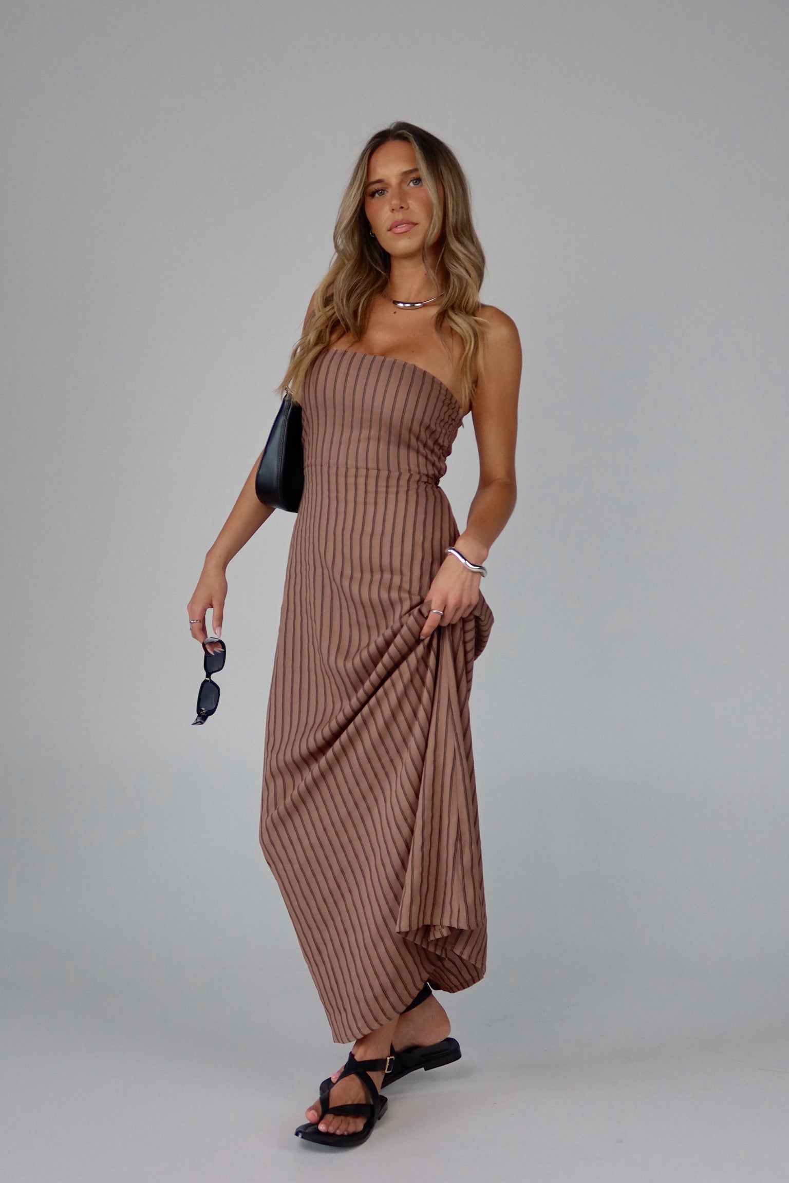 Maranda Strapless Linen Blend Maxi Dress