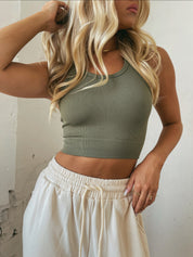 Olive Seamless Crop Tank