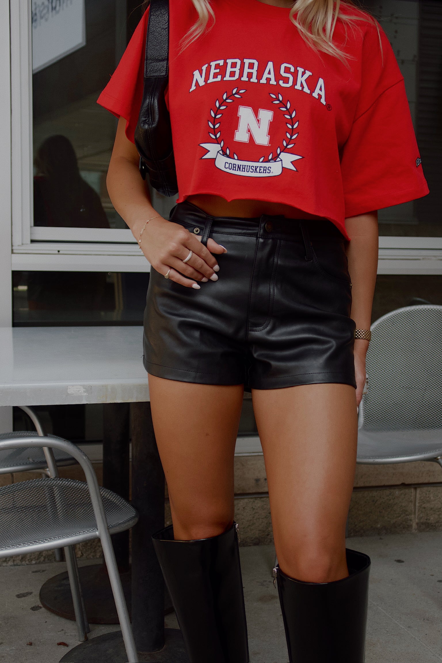 Cornhuskers Track Cropped Tee