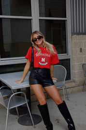 Cornhuskers Track Cropped Tee