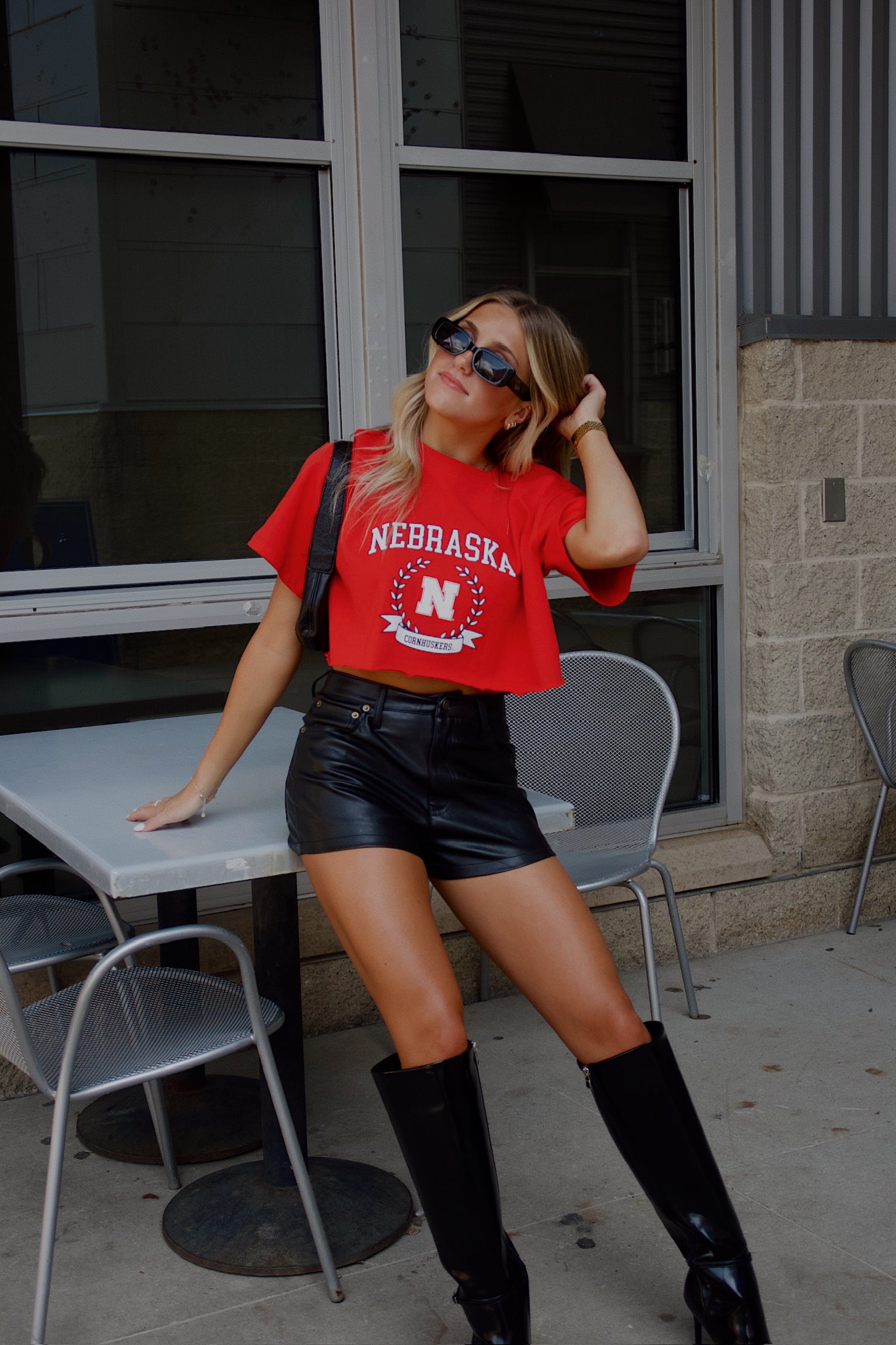 Cornhuskers Track Cropped Tee