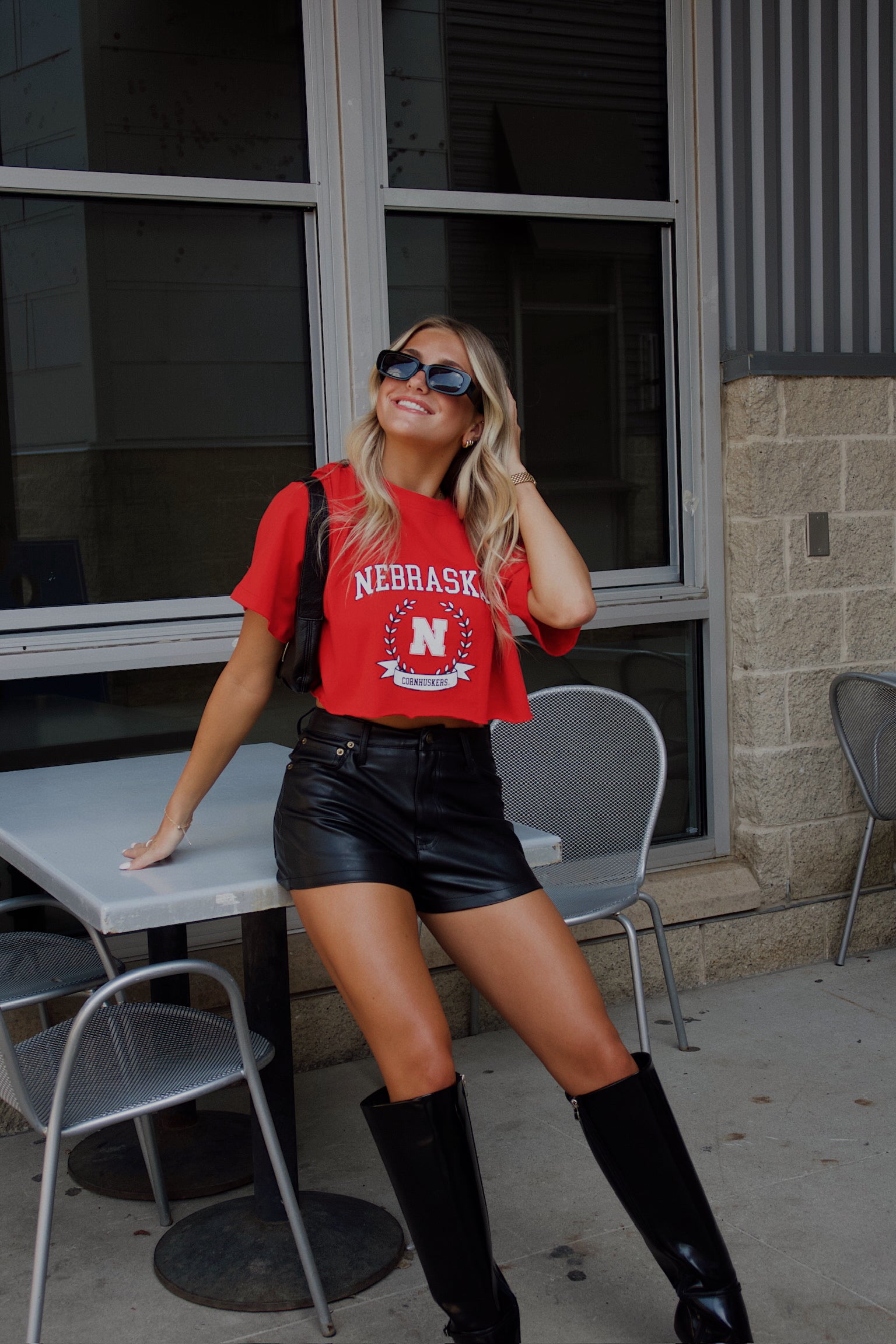 Cornhuskers Track Cropped Tee