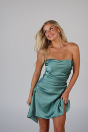 Talon Satin Mini Dress in Teal