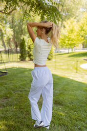 White and Light Blue Striped Pants