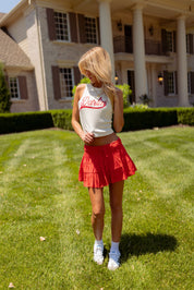 Coral Red Tiered Mini Skirt