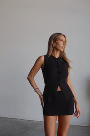 Sarah Button Up Vest Top in Black