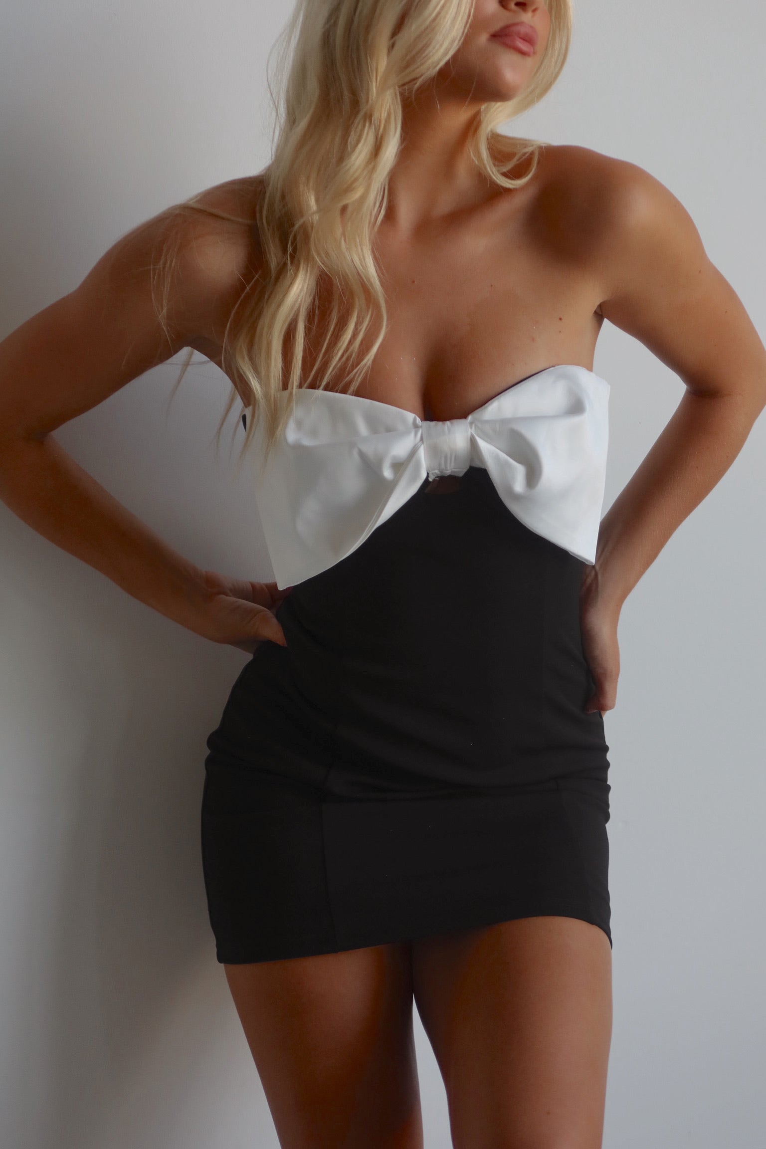 Alysen Strapless Bow Mini Dress