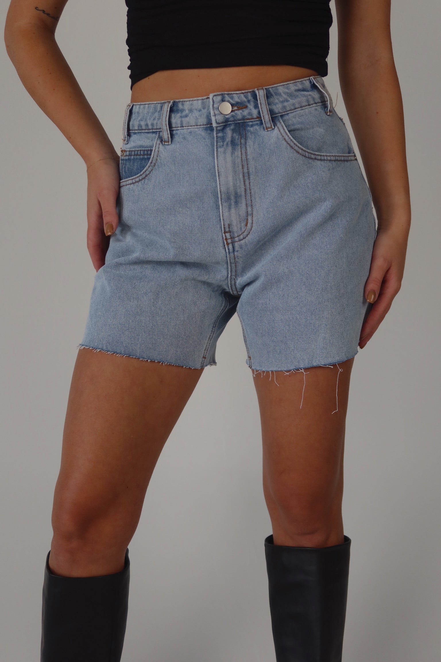 Veronica Washed High Waisted Denim Short