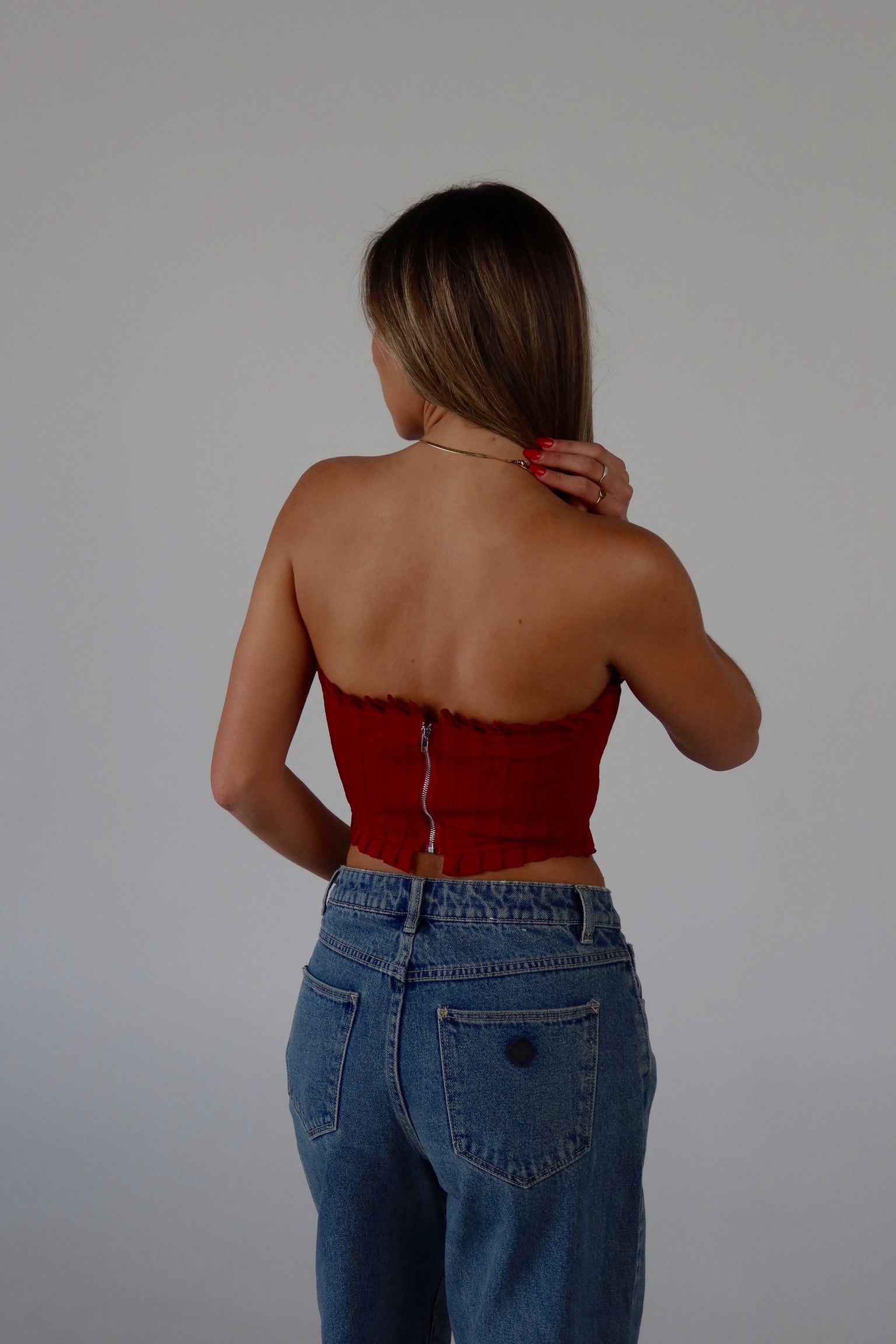 Bow Detail Tube Top in Red