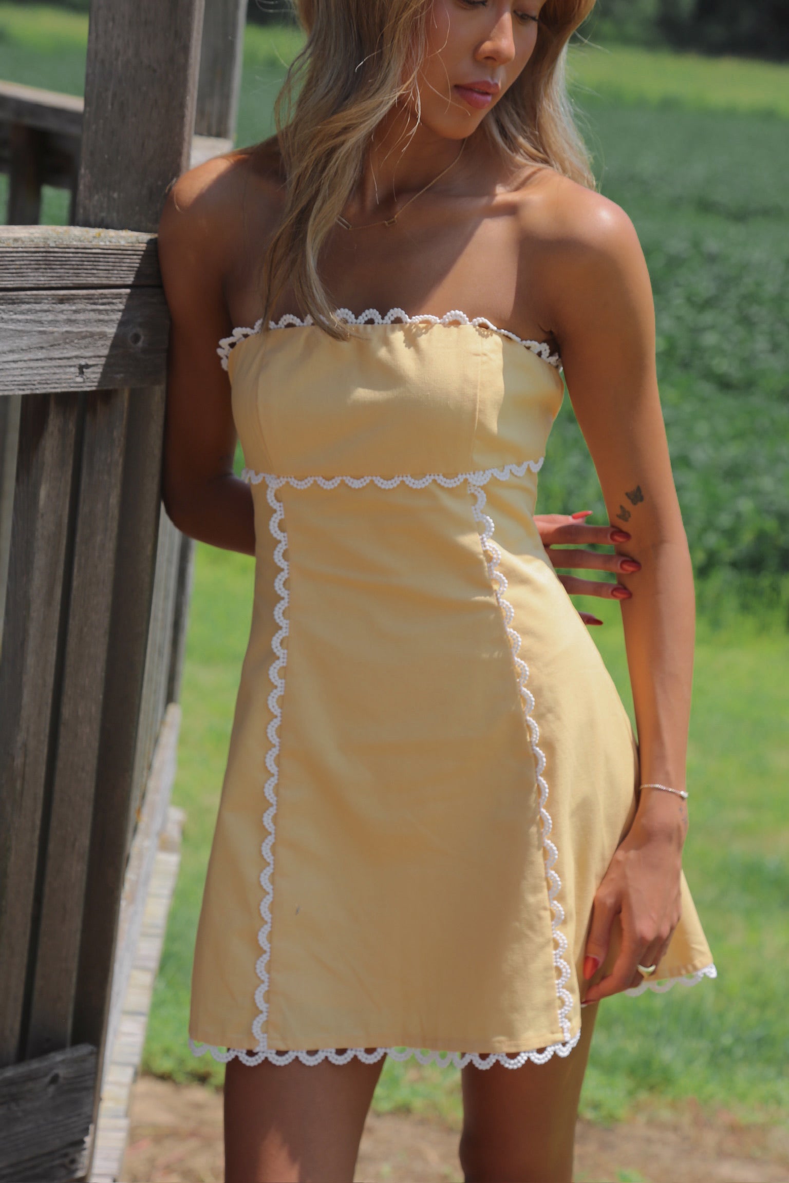 Yellow Scalloped Mini Dress